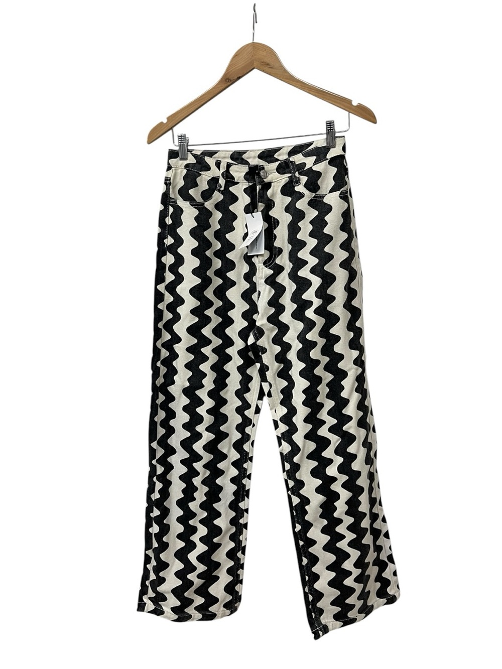 NEW Cider Jeans Black and White Wavy Zig Zag Patterned Denim NWT S